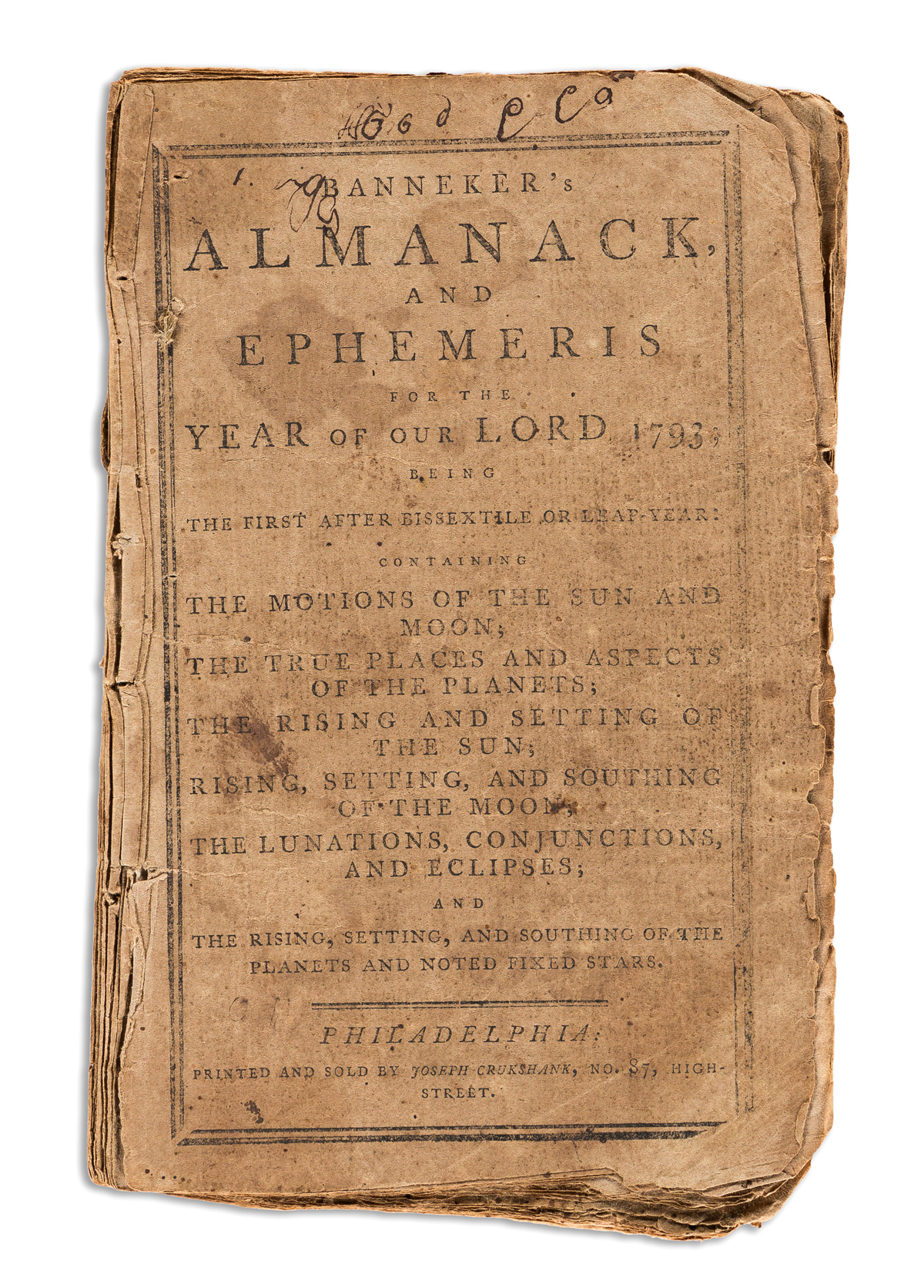 BENJAMIN BANNEKER. Bannekers Almanack, and Ephemeris for the Year of our Lord, 1793.